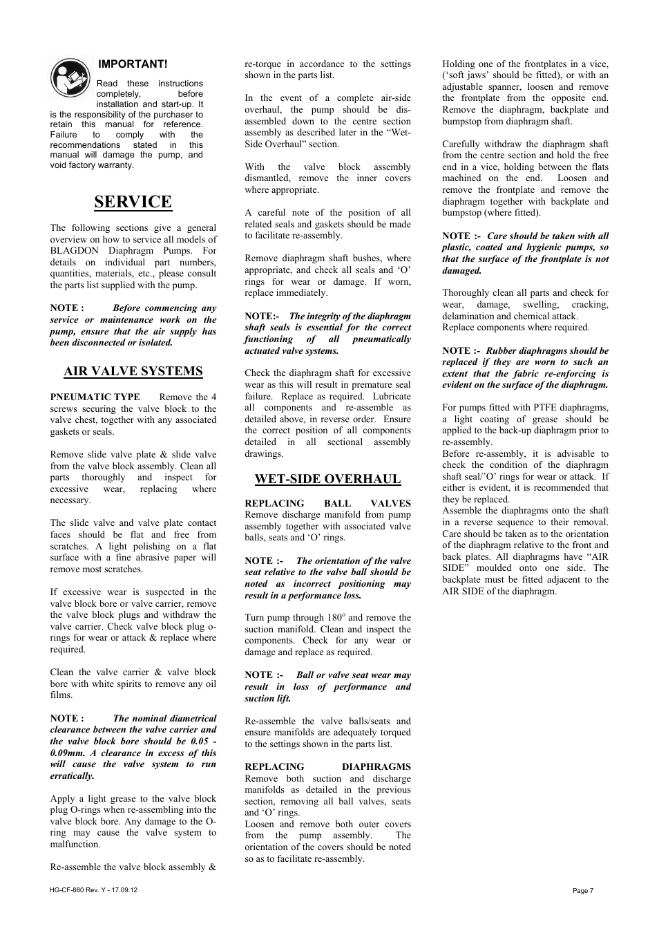 Service, Air valve systems, Wet-side overhaul | Blagdon Pump B06 Non-Metallic User Manual | Page 7 / 10