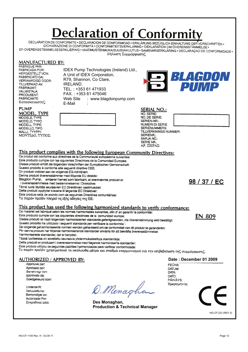 Blagdon Pump X50 Hygienic User Manual | Page 12 / 12