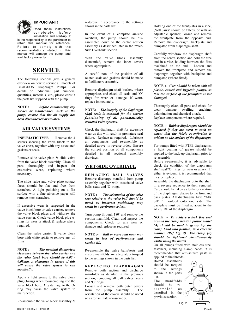 Service, Air valve systems, Wet-side overhaul | Blagdon Pump X50 Hygienic User Manual | Page 8 / 12
