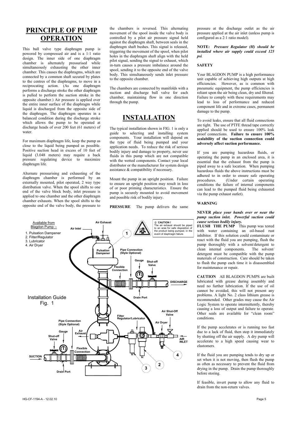 Principle of pump operation, Installation, Installation guide fig. 1 | Blagdon Pump X25 High Pressure User Manual | Page 5 / 14