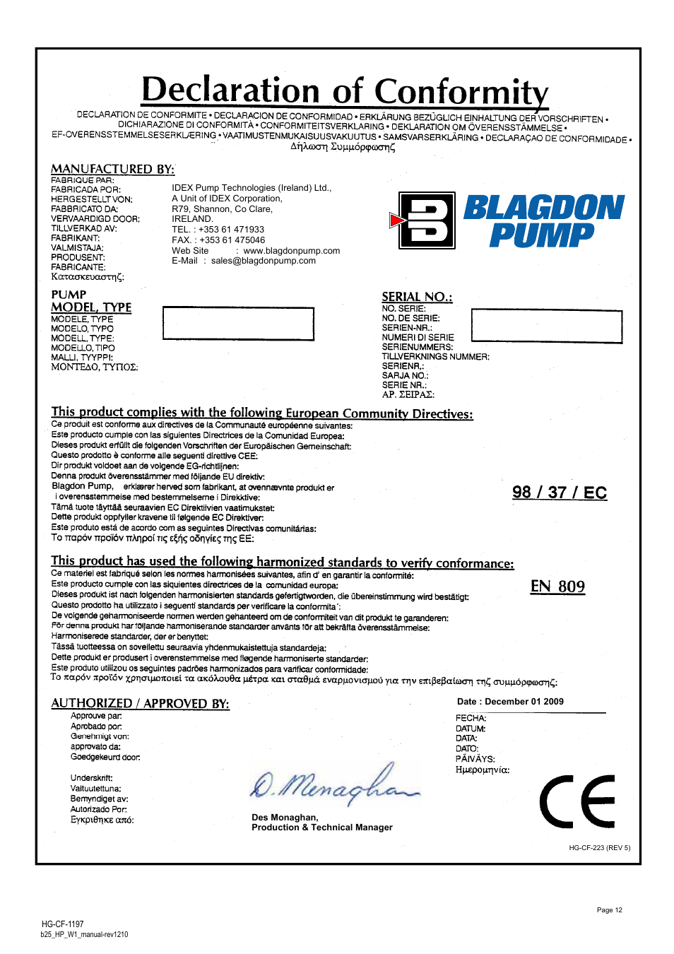 Blagdon Pump B25 High Pressure W1 User Manual | Page 12 / 12