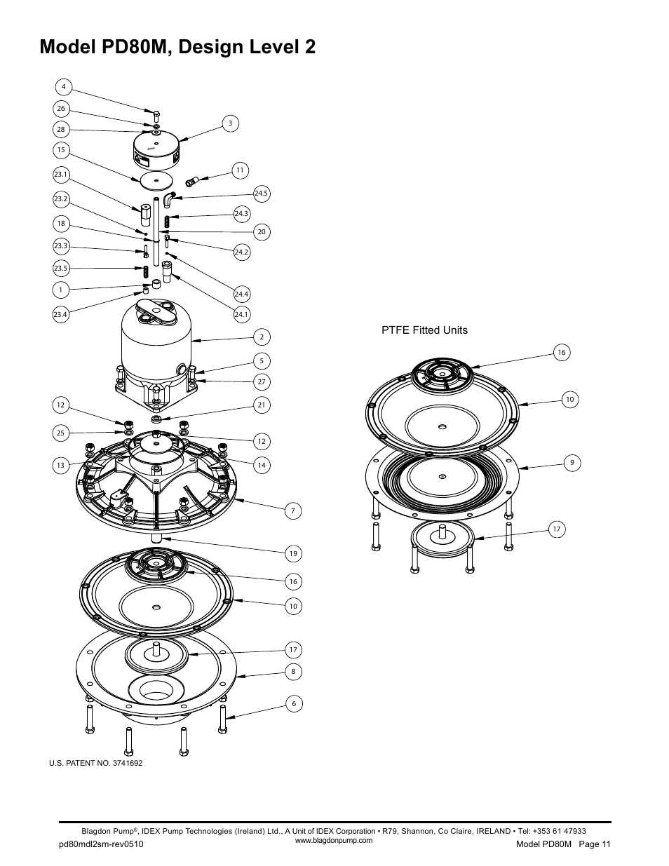 Model pd80m, design level 2, Ptfe fitted units | Blagdon Pump Pulsation Dampeners User Manual | Page 13 / 15