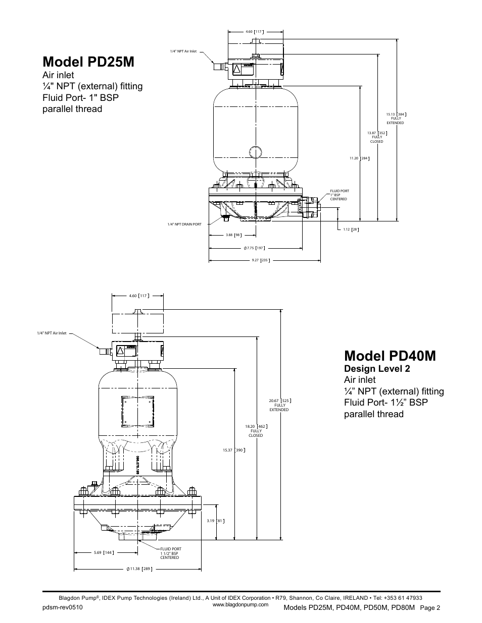 Model pd25m, Model pd40m | Blagdon Pump Pulsation Dampeners User Manual | Page 4 / 15