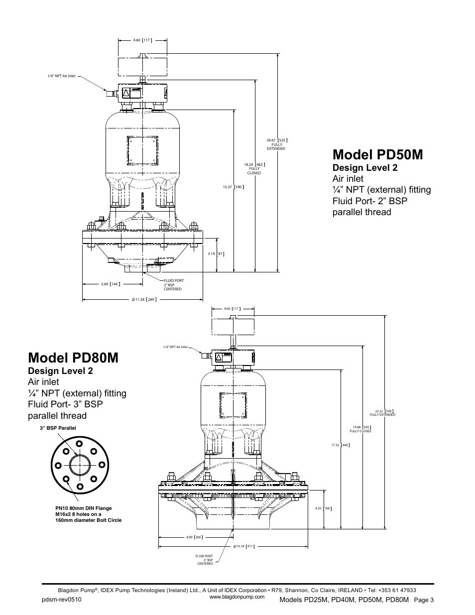 Model pd50m, Model pd80m | Blagdon Pump Pulsation Dampeners User Manual | Page 5 / 15