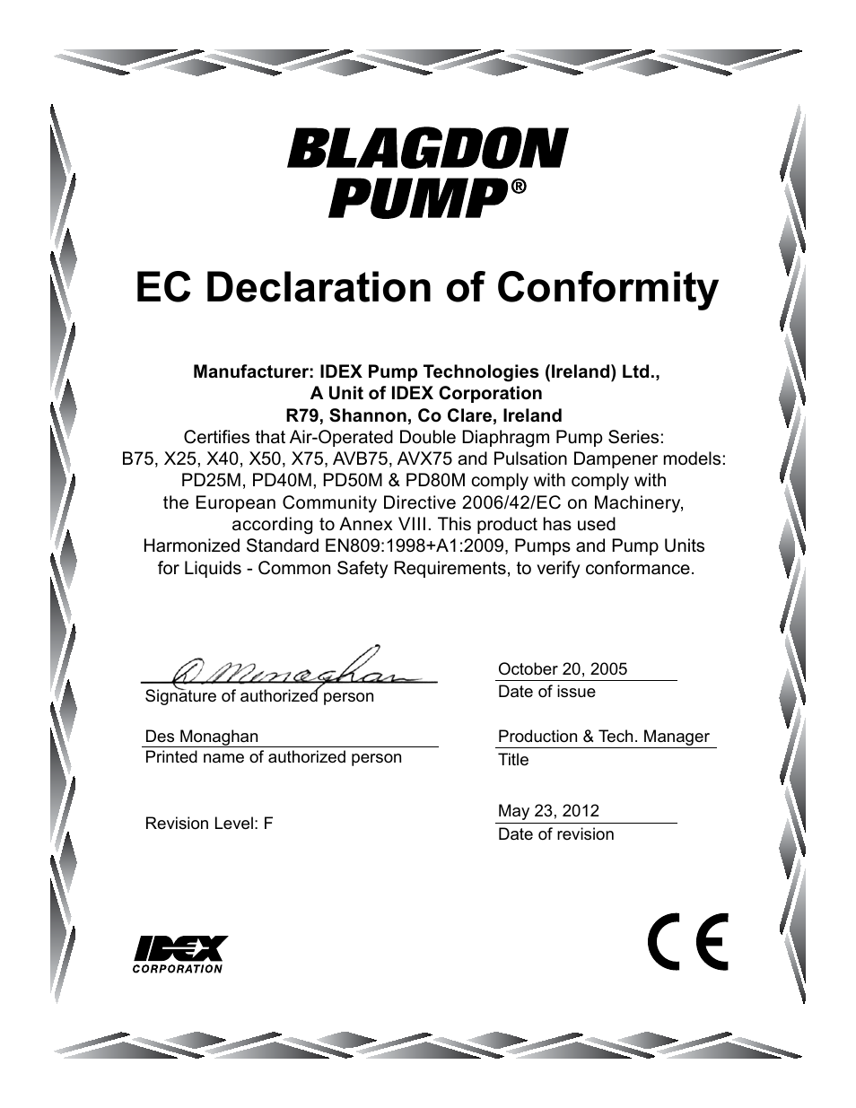 Ec declaration of conformity | Blagdon Pump X25 Metallic Flap Valve User Manual | Page 18 / 19