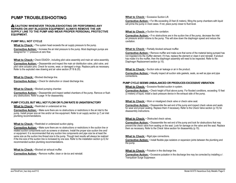 Pump troubleshooting | Blagdon Pump AVX75 Metallic User Manual | Page 10 / 34