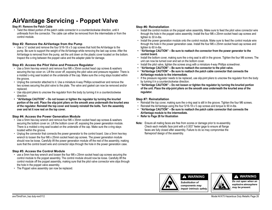 Airvantage servicing - poppet valve | Blagdon Pump AVX75 Metallic User Manual | Page 28 / 34