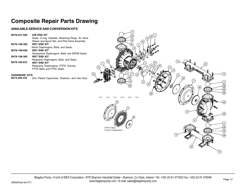 Composite repair parts drawing | Blagdon Pump X40 Metallic User Manual | Page 14 / 25