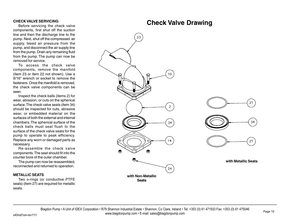 Check valve drawing | Blagdon Pump X40 Metallic User Manual | Page 21 / 25