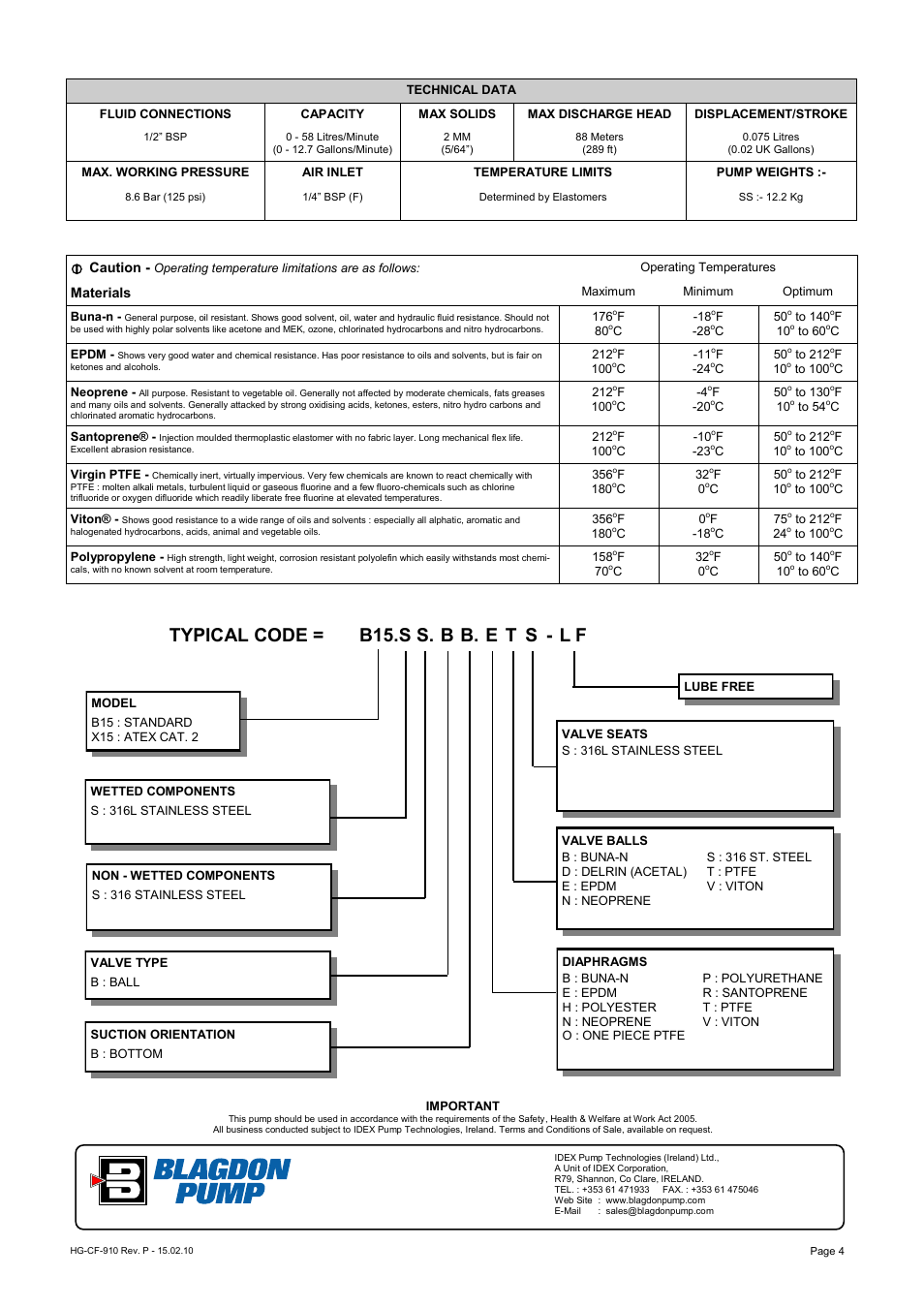 Typical code = b15. s s. b b. e t s - l f | Blagdon Pump X15 All Stainless Steel User Manual | Page 4 / 12