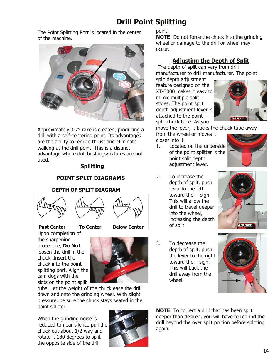 Drill point splitting | Darex XT-3000A User Manual | Page 16 / 90