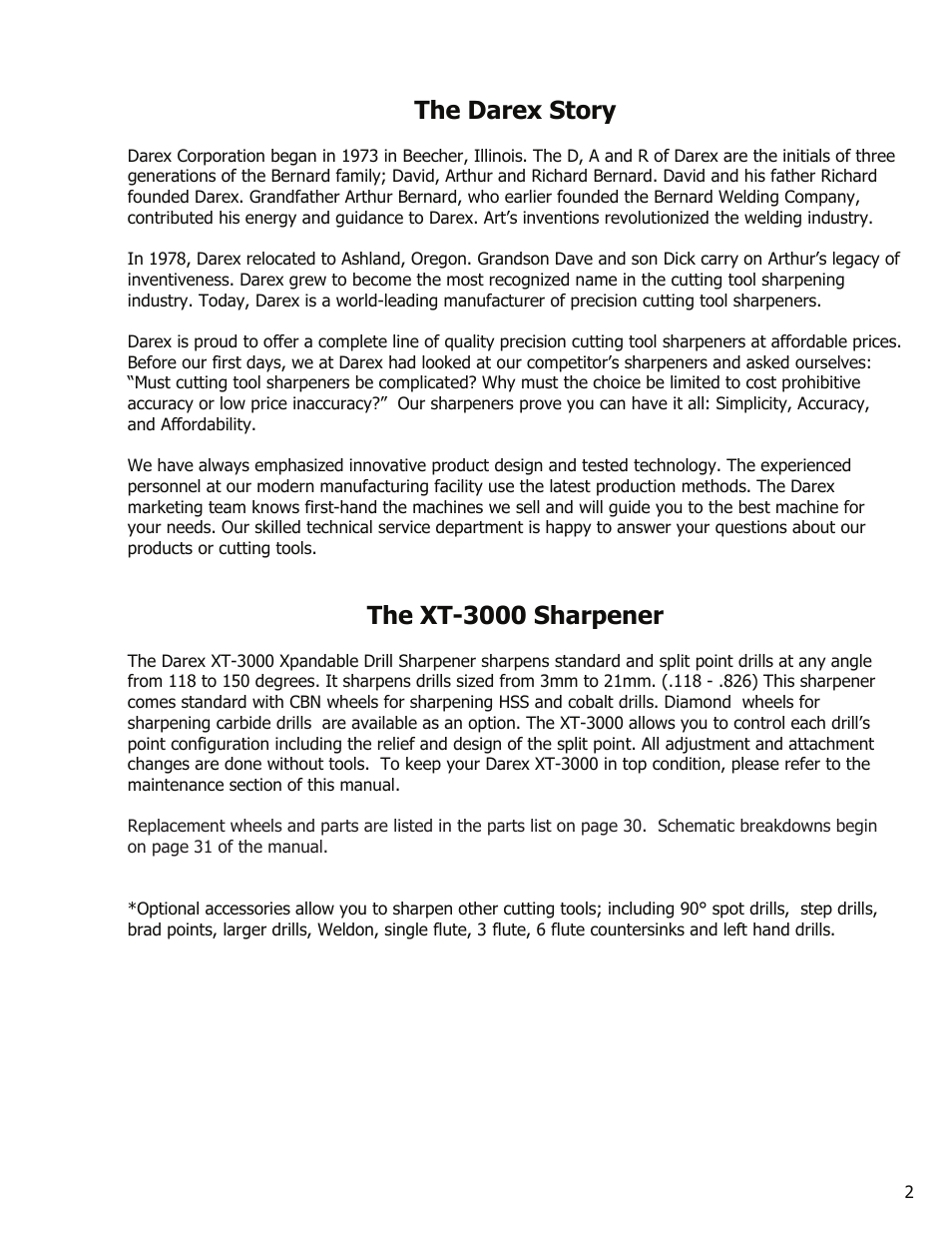 The darex story, The xt-3000 sharpener | Darex XT-3000A User Manual | Page 4 / 90
