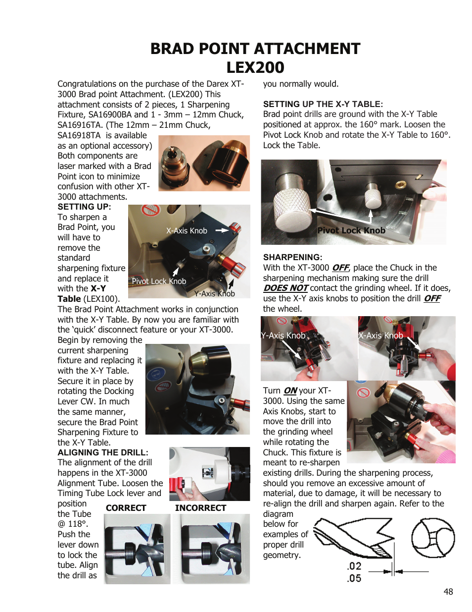 Brad point attachment lex200 | Darex XT-3000A User Manual | Page 50 / 90