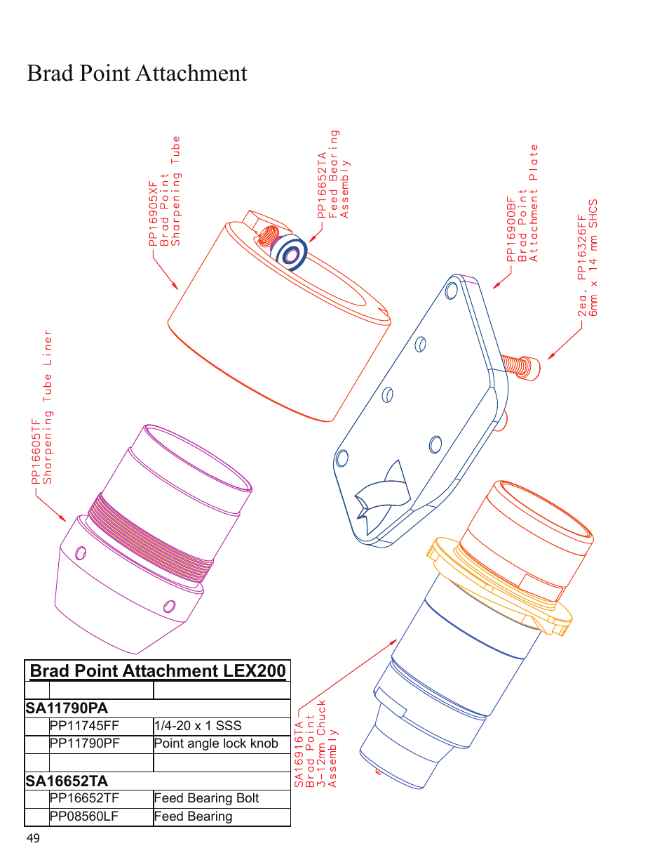 Brad point attachment, Brad point attachment lex200 | Darex XT-3000A User Manual | Page 51 / 90