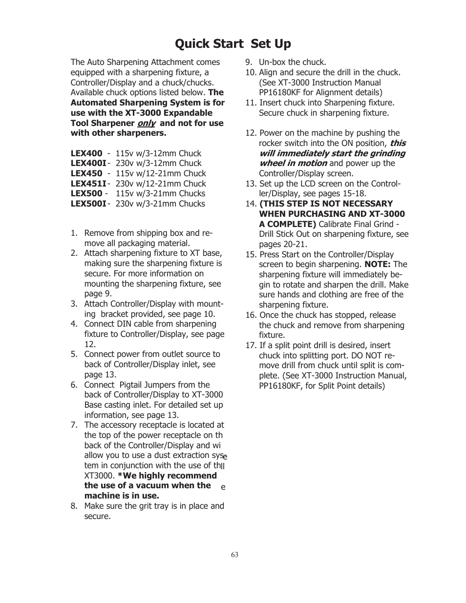 Quick start set up | Darex XT-3000A User Manual | Page 65 / 90
