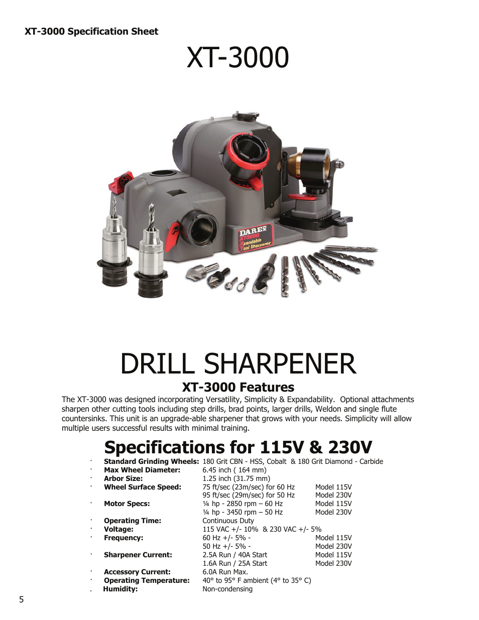 Xt-3000 drill sharpener, Xt-3000 features | Darex XT-3000A User Manual | Page 7 / 90
