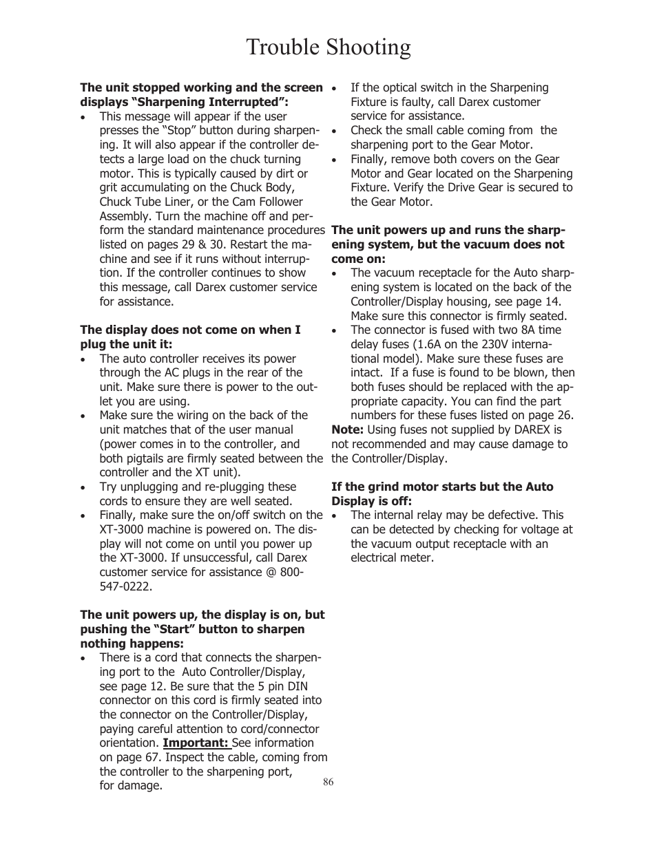 Trouble shooting | Darex XT-3000A User Manual | Page 88 / 90