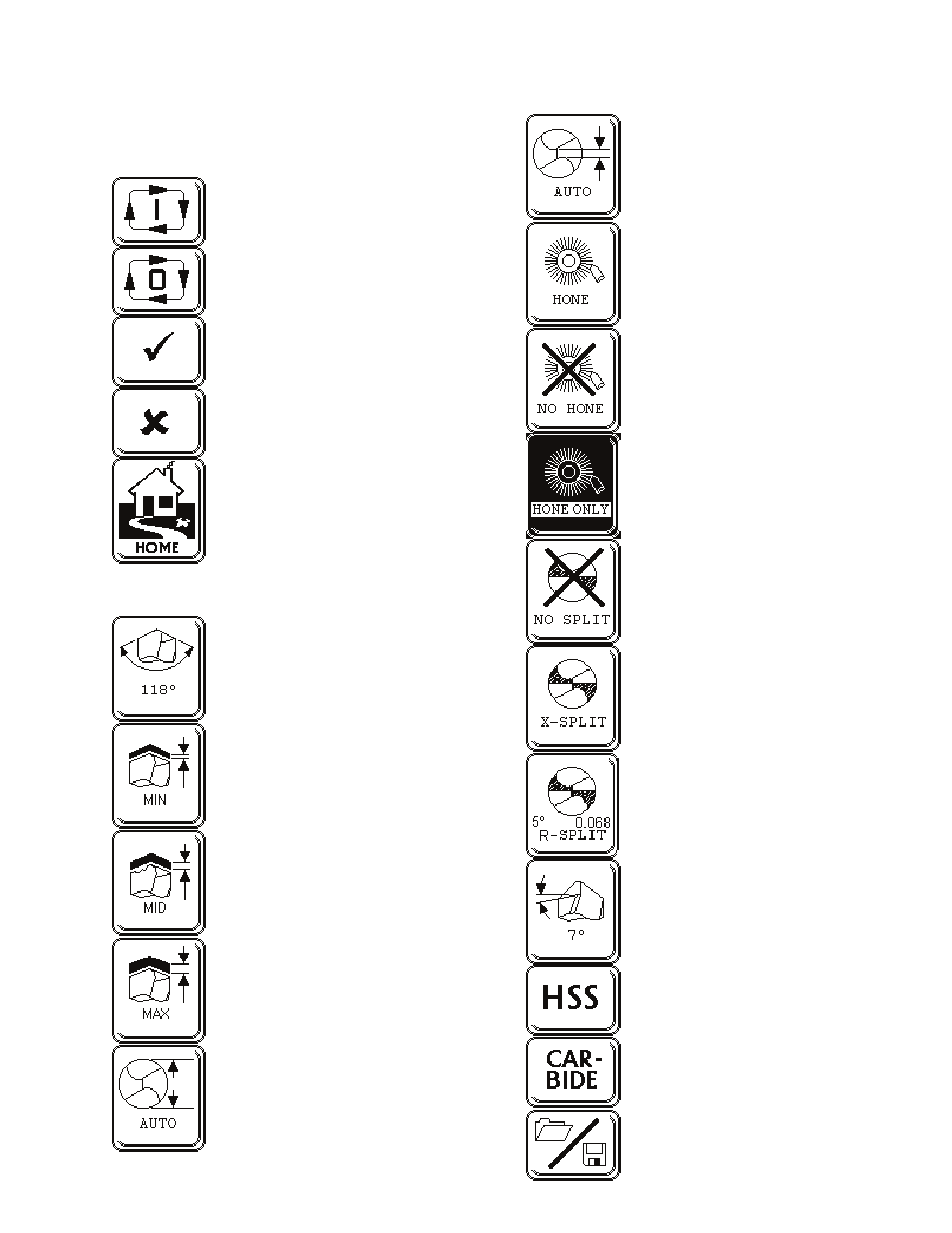 Touch screen icon reference, Main set up screen icons | Darex XPS-16 Operating Instructions User Manual | Page 13 / 128