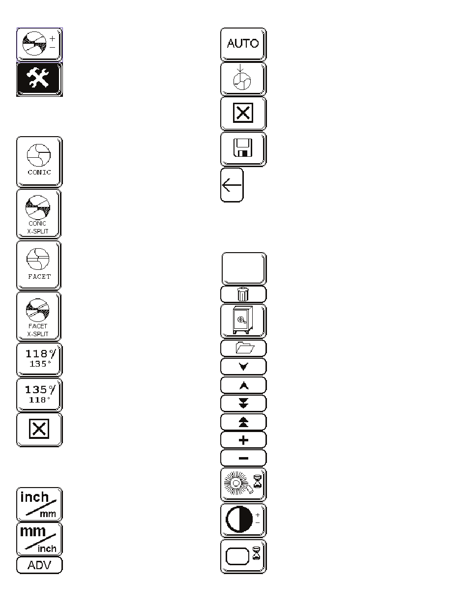 Main set up 2, Level screen icons, Tools, offset & mainte- nance screen 2 | Level icons, Touch screen icon reference | Darex XPS-16 Operating Instructions User Manual | Page 14 / 128