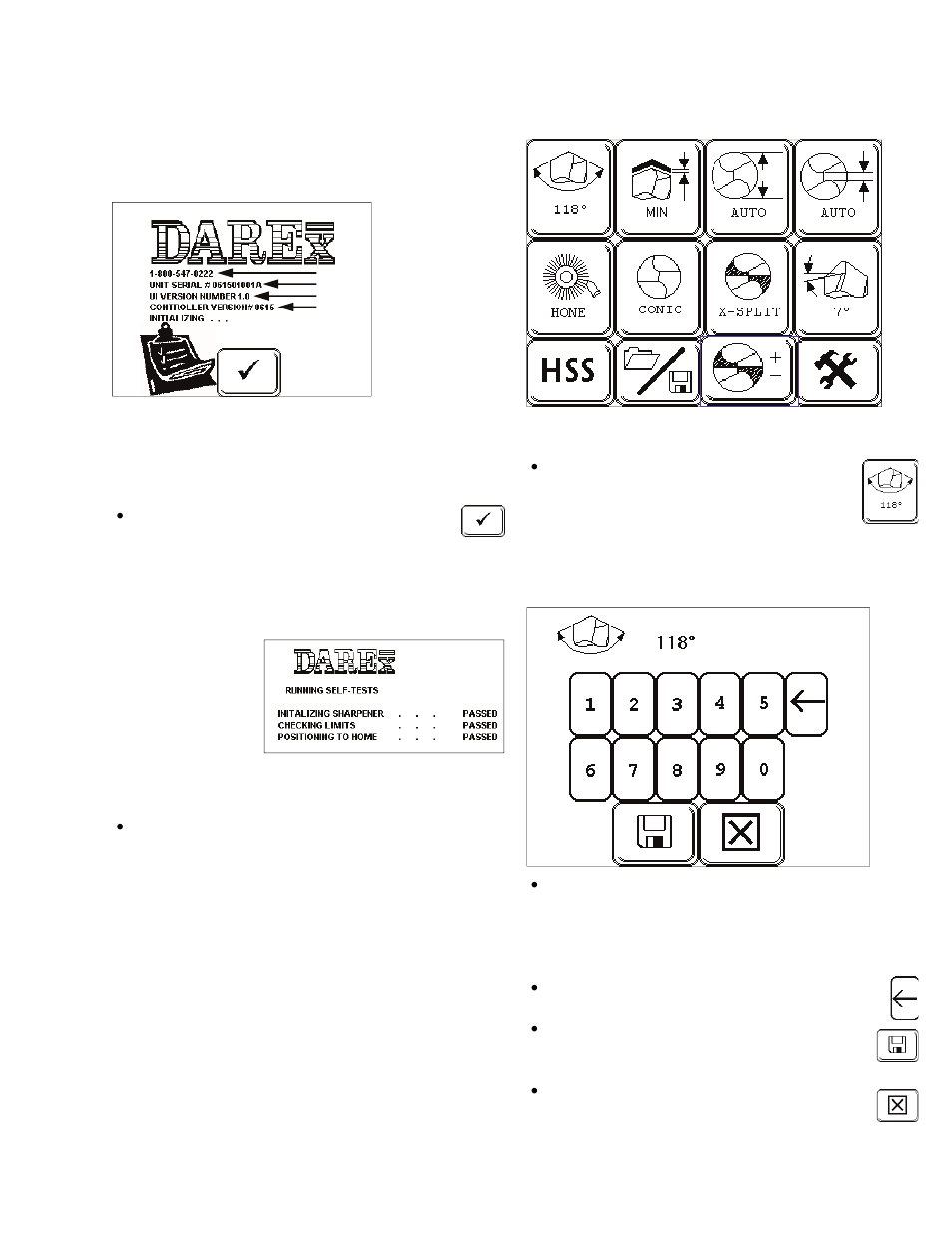 Touch screen details, Xps-16 sharpener touch screen details, Point angle screen selector | Darex XPS-16 Operating Instructions User Manual | Page 19 / 128
