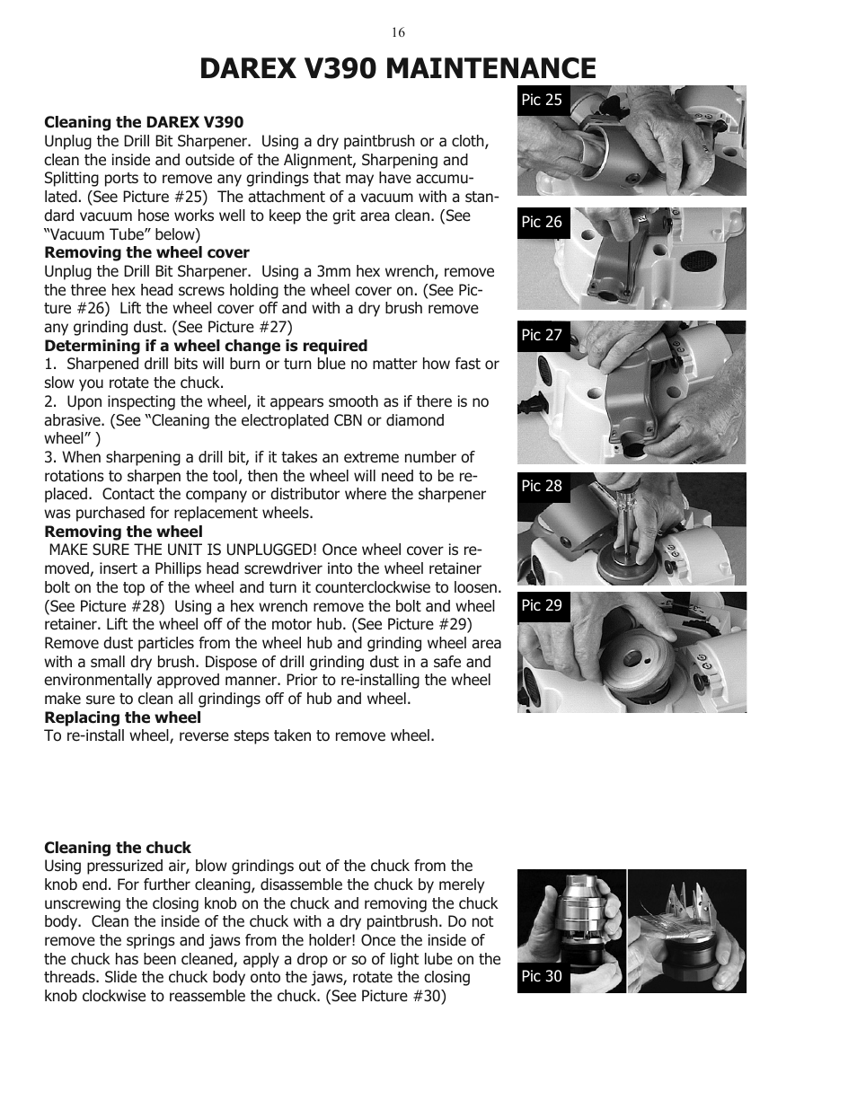 Darex v390 maintenance | Darex V-390 User Manual | Page 16 / 20