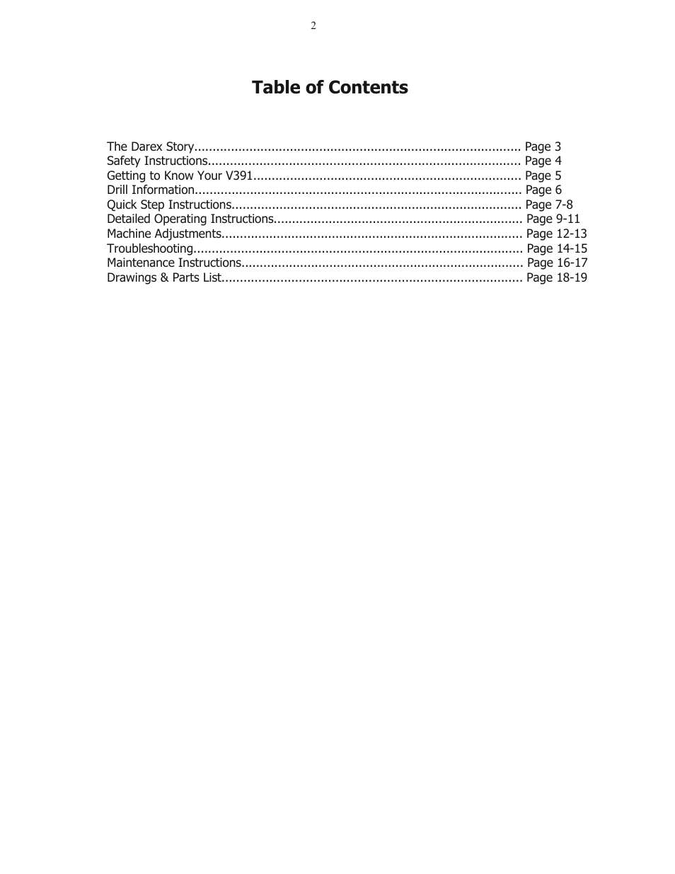 Darex V-390 User Manual | Page 2 / 20