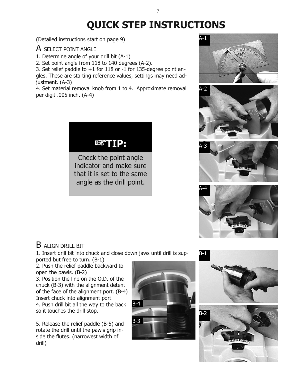 Quick step instructions | Darex V-390 User Manual | Page 7 / 20