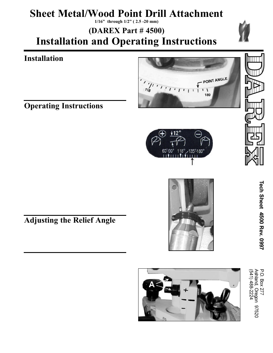 Darex 4500 Sheet Metal/Wood Point Drill Attachment User Manual | 1 page