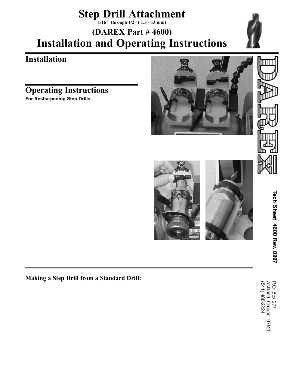 Darex 4600 Step Drill Attachment User Manual | 1 page