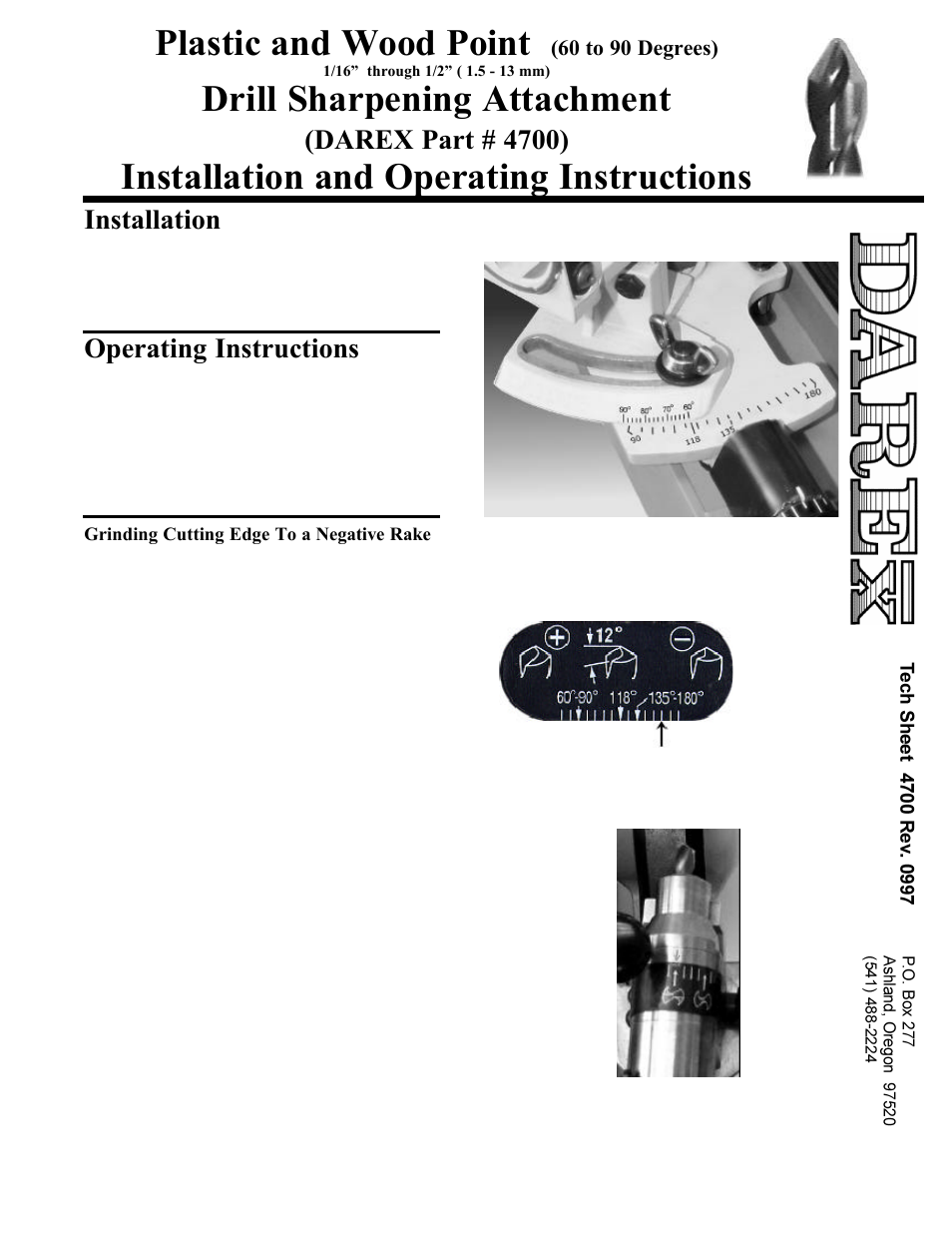 Darex 4700 Plastic and Wood Point Drill Sharpening Attachment User Manual | 1 page