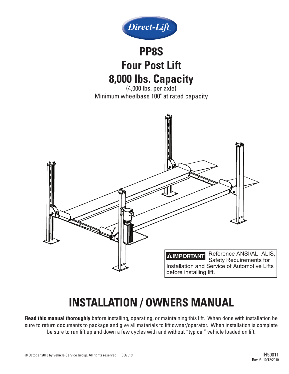 Direct Lift PP8S User Manual | 36 pages