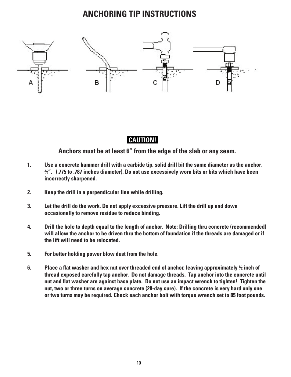 Anchoring tip instructions | Direct Lift PP8S User Manual | Page 10 / 36