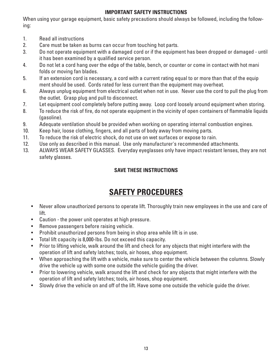 Safety procedures | Direct Lift PP8S User Manual | Page 13 / 36