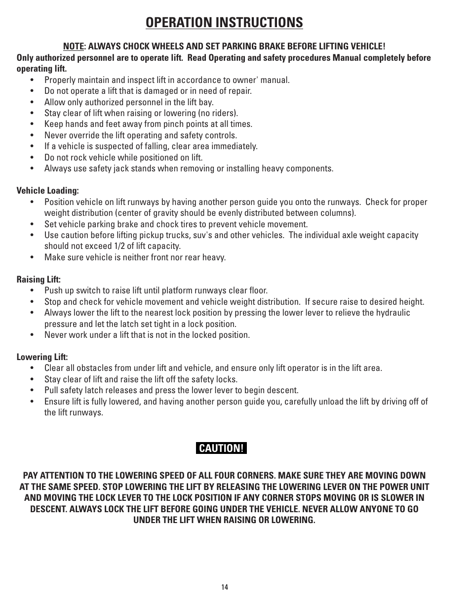 Operation instructions | Direct Lift PP8S User Manual | Page 14 / 36