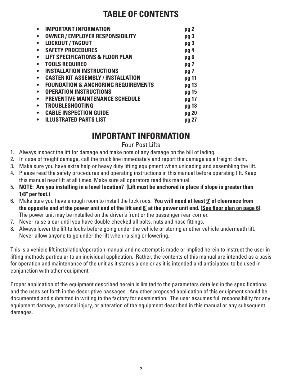 Direct Lift PP8S User Manual | Page 2 / 36
