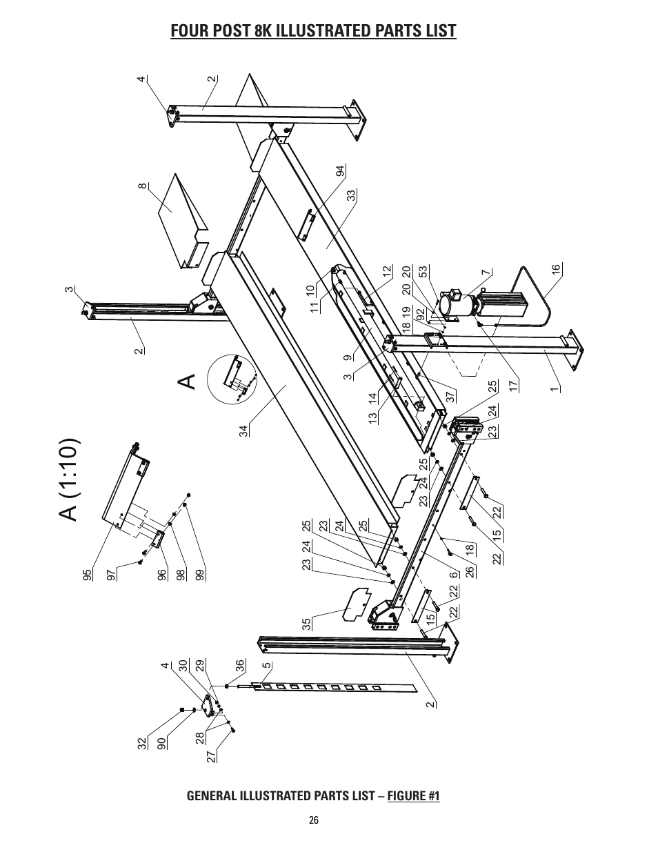 A(1 :1 0), Four post 8k illustrated parts list | Direct Lift PP8S User Manual | Page 26 / 36