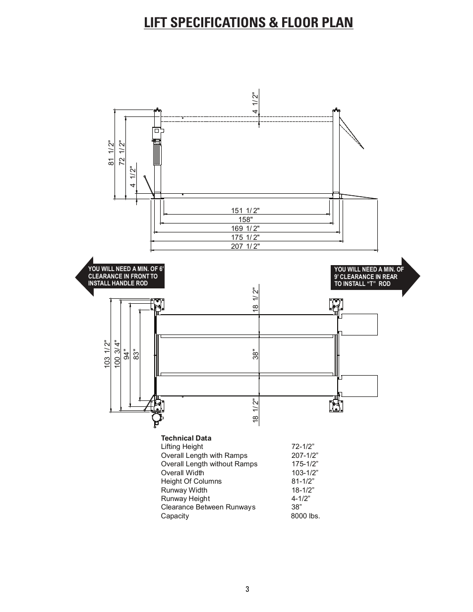 Lift specifications & floor plan | Direct Lift PP8S User Manual | Page 3 / 36