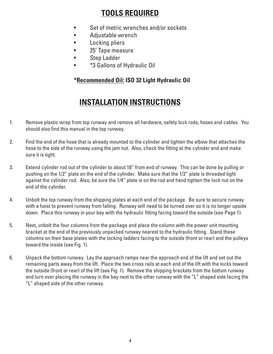 Tools required, Installation instructions | Direct Lift PP8S User Manual | Page 4 / 36