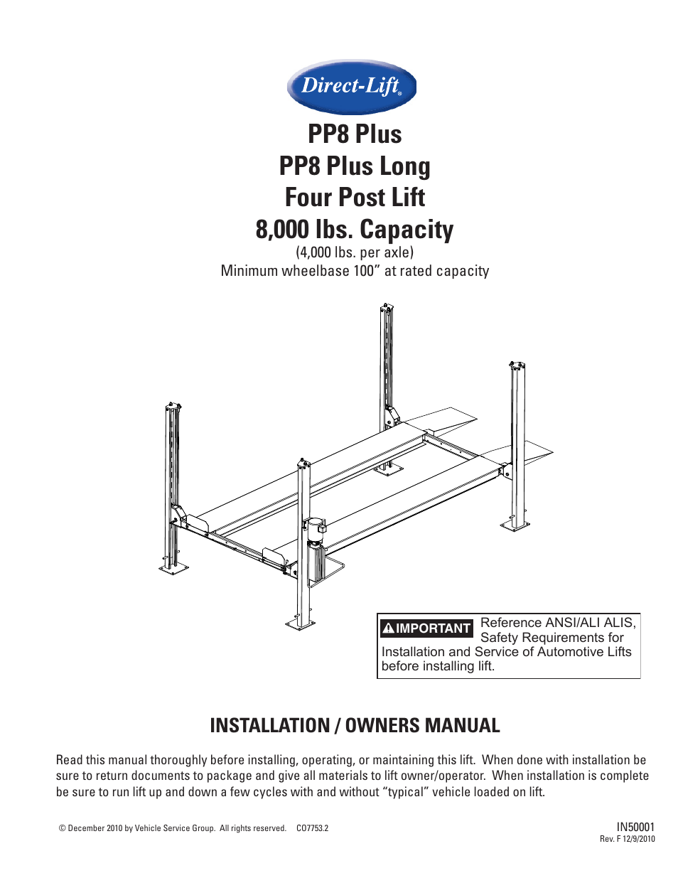 Direct Lift PP8 Plus Long User Manual | 32 pages