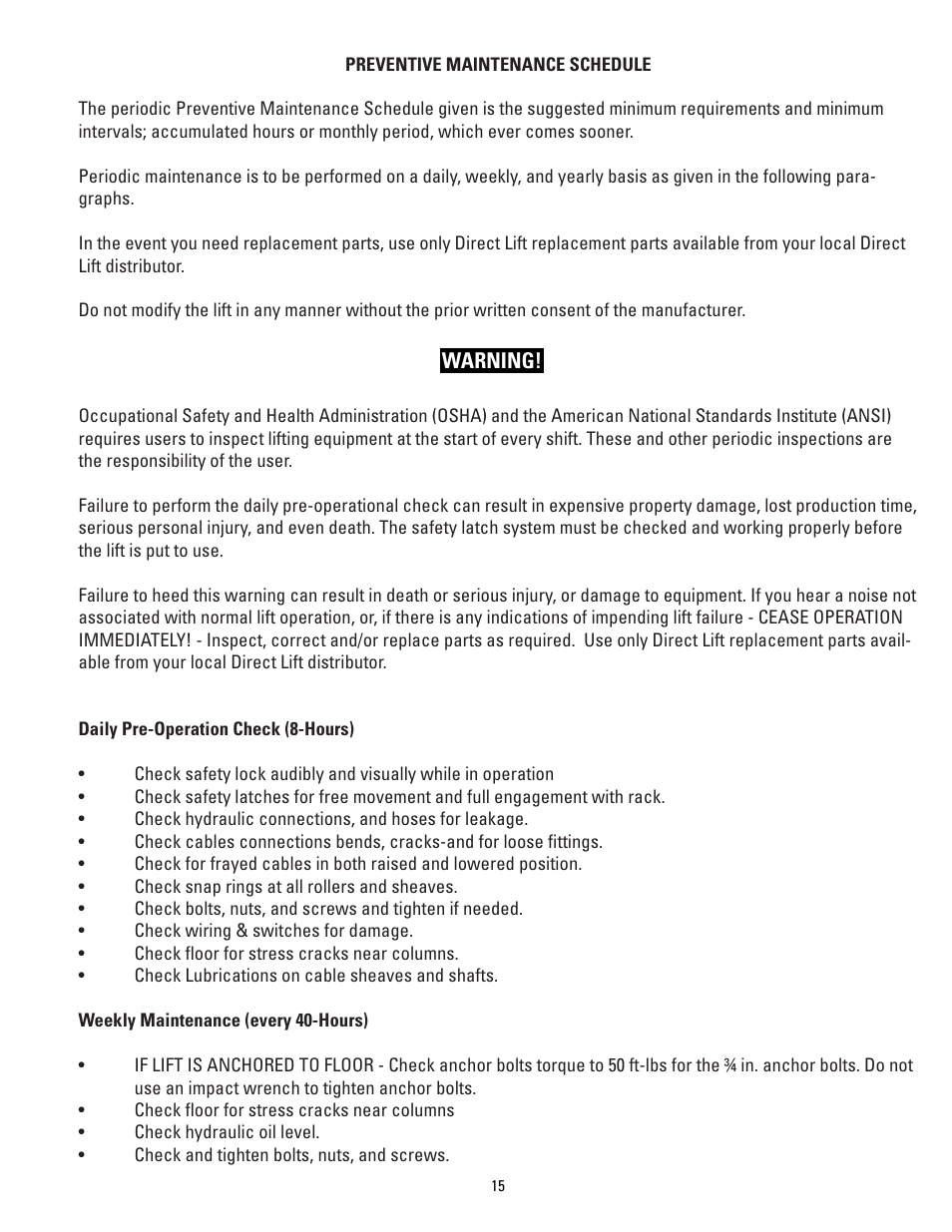Direct Lift PP8 Plus Long User Manual | Page 15 / 32