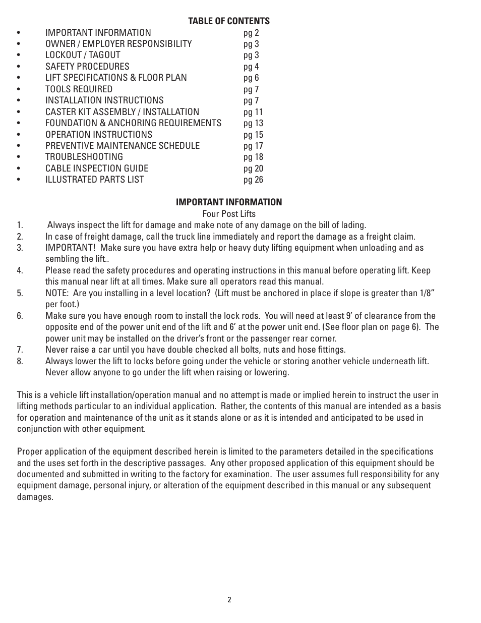 Direct Lift PP8 Plus Long User Manual | Page 2 / 32