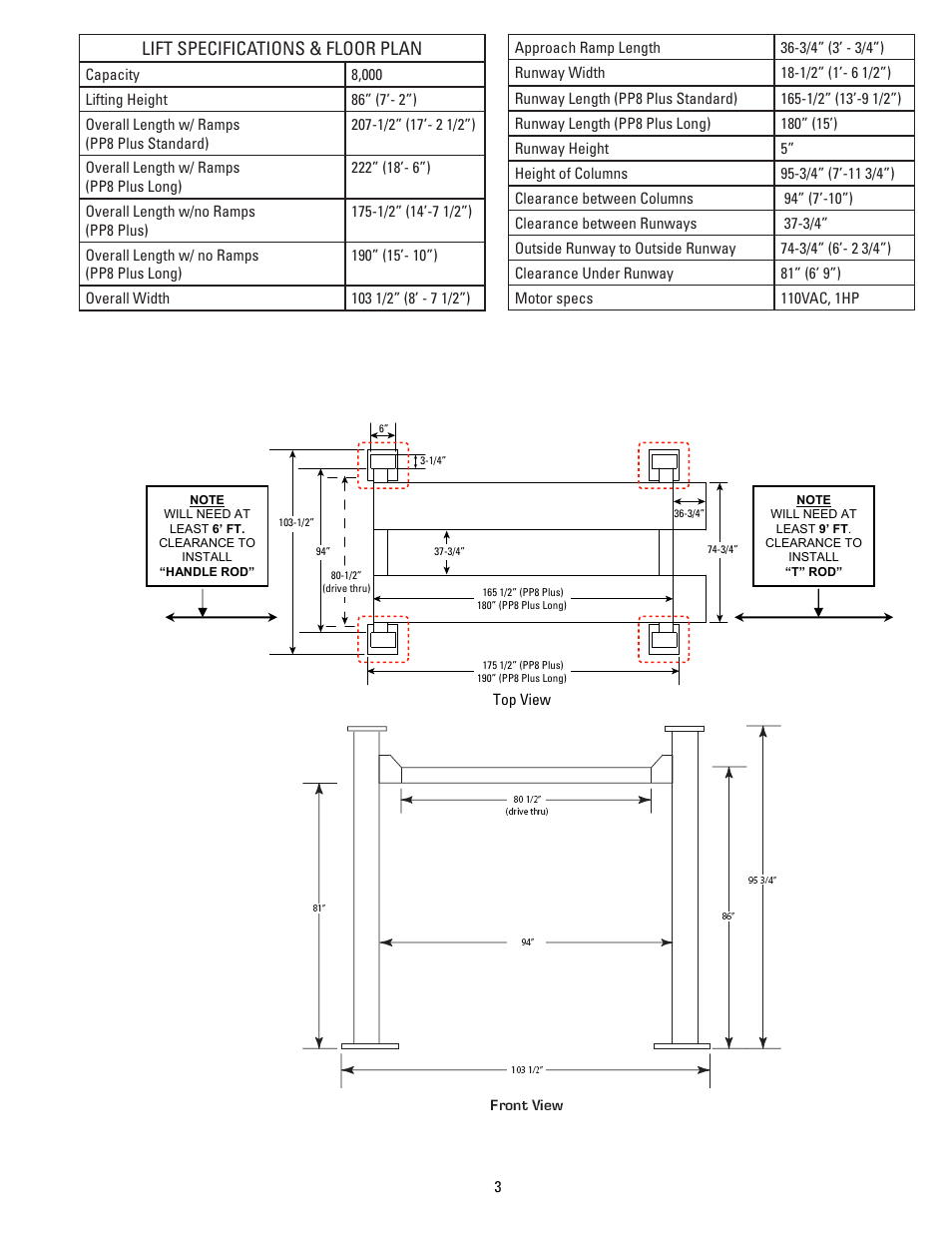 Lift specifications & floor plan | Direct Lift PP8 Plus Long User Manual | Page 3 / 32
