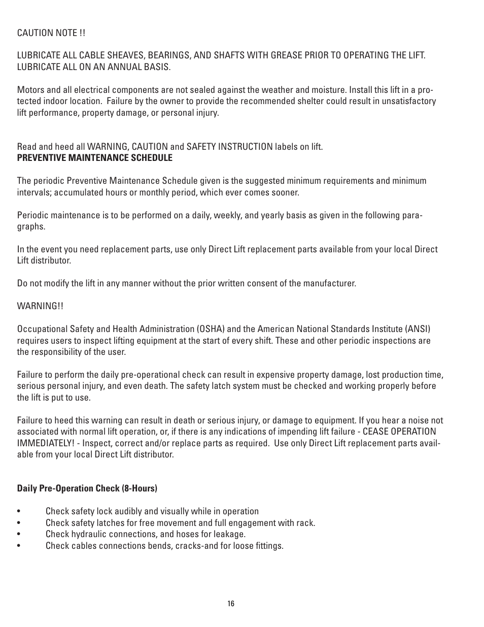 Direct Lift PP9 Plus User Manual | Page 16 / 36