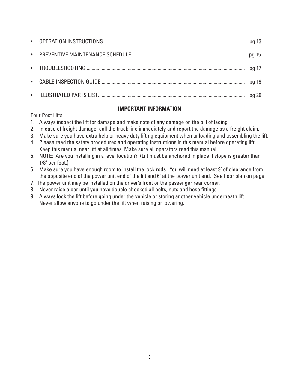 Direct Lift PP9 Plus User Manual | Page 3 / 36