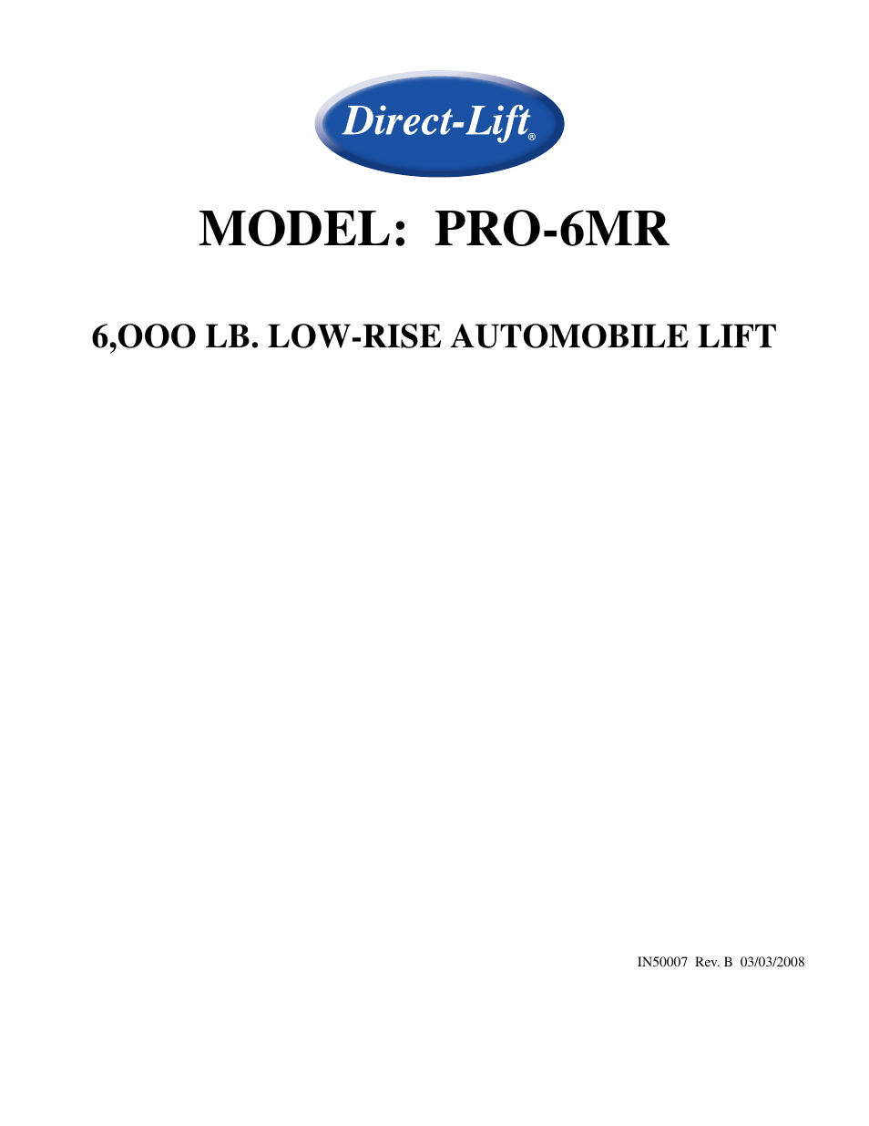 Direct Lift PRO-6MR User Manual | 13 pages