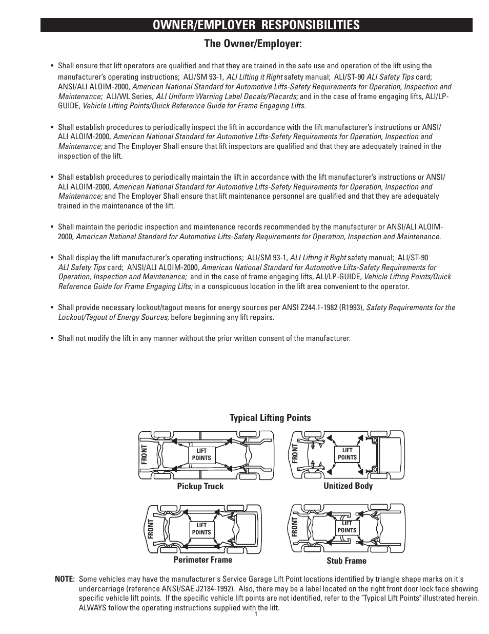 Owner/employer responsibilities, The owner/employer | Direct Lift PRO-6MR User Manual | Page 4 / 13