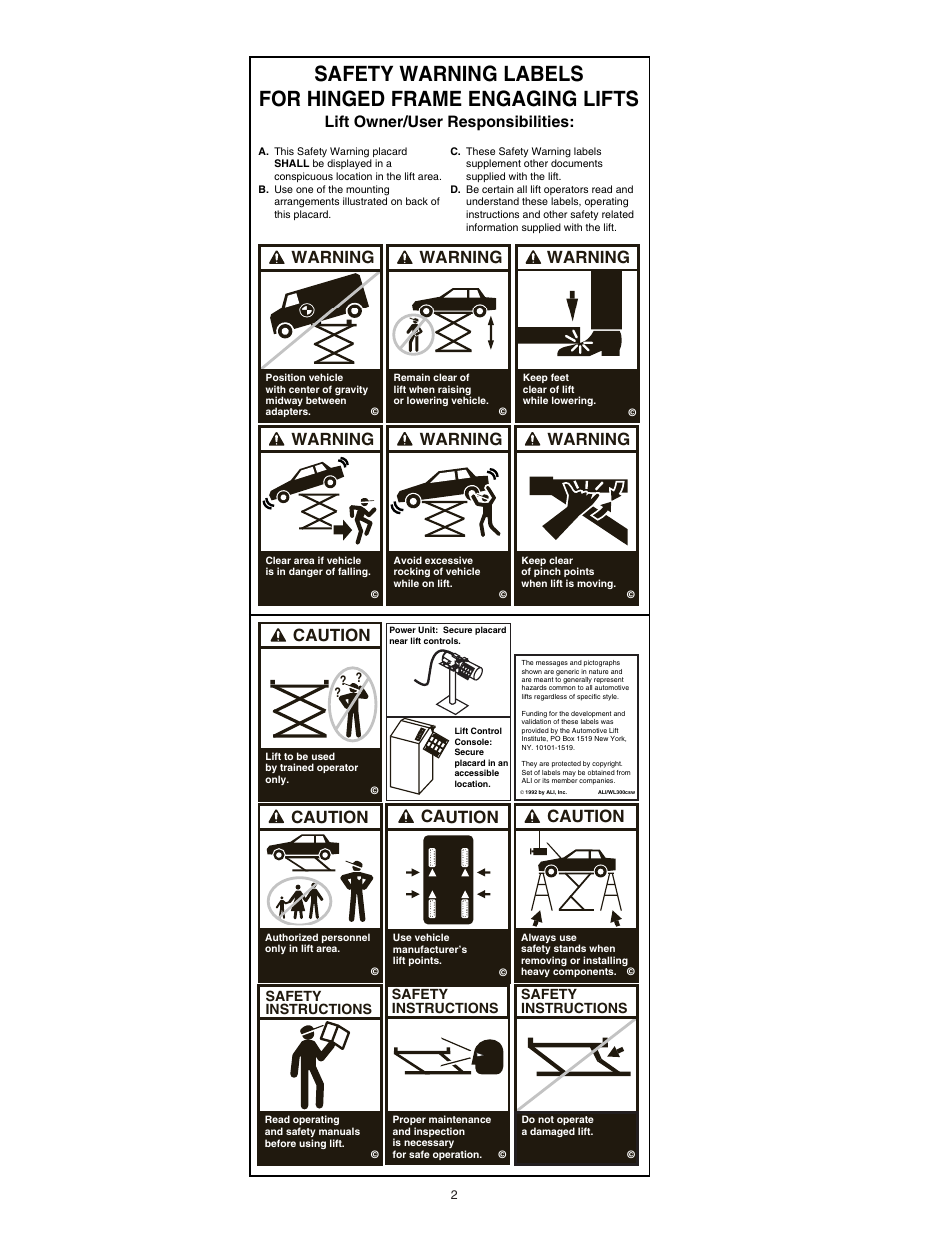 Caution, Warning, Lift owner/user responsibilities | Direct Lift PRO-6MR User Manual | Page 5 / 13