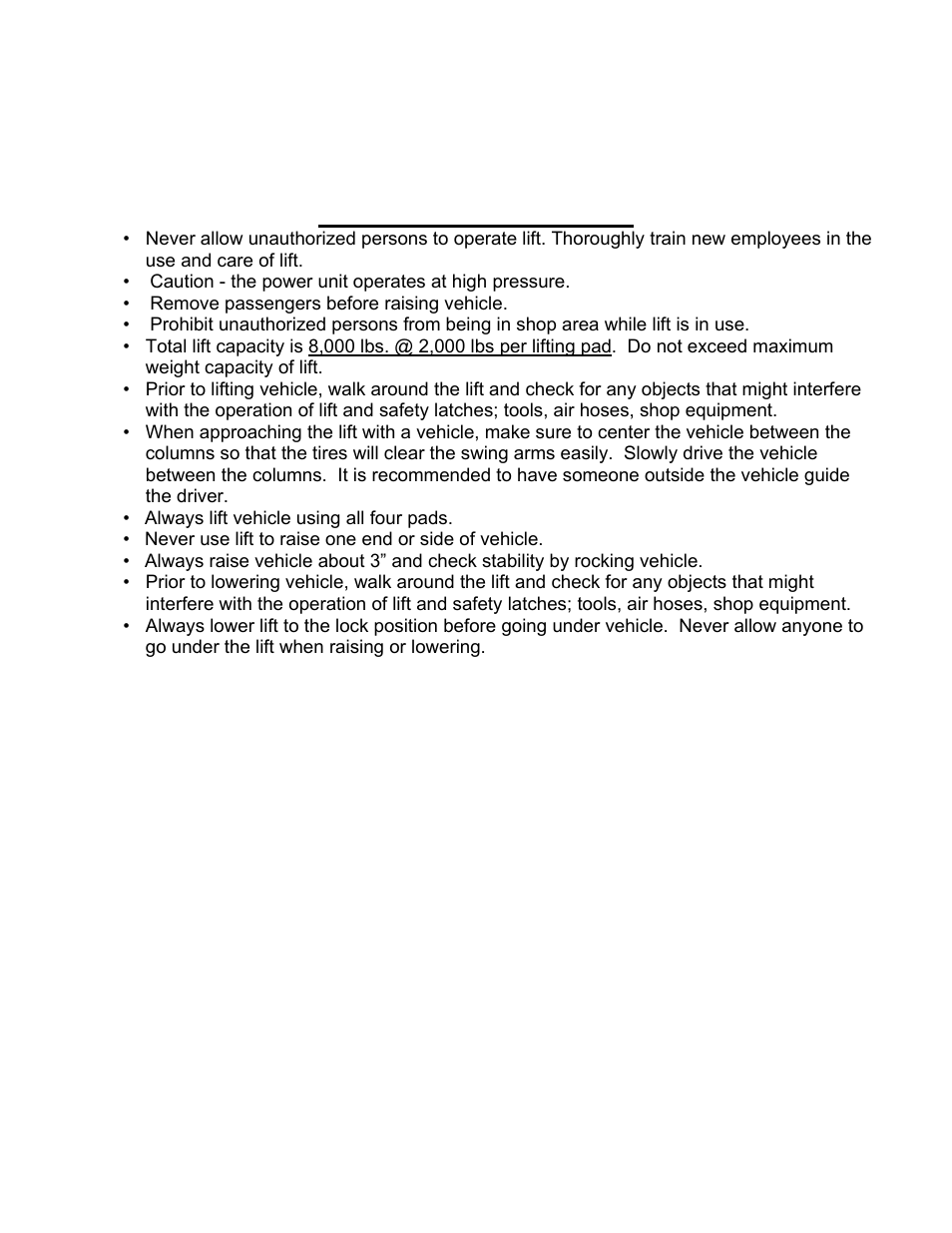 Safety procedures | Direct Lift HR8000 User Manual | Page 17 / 32