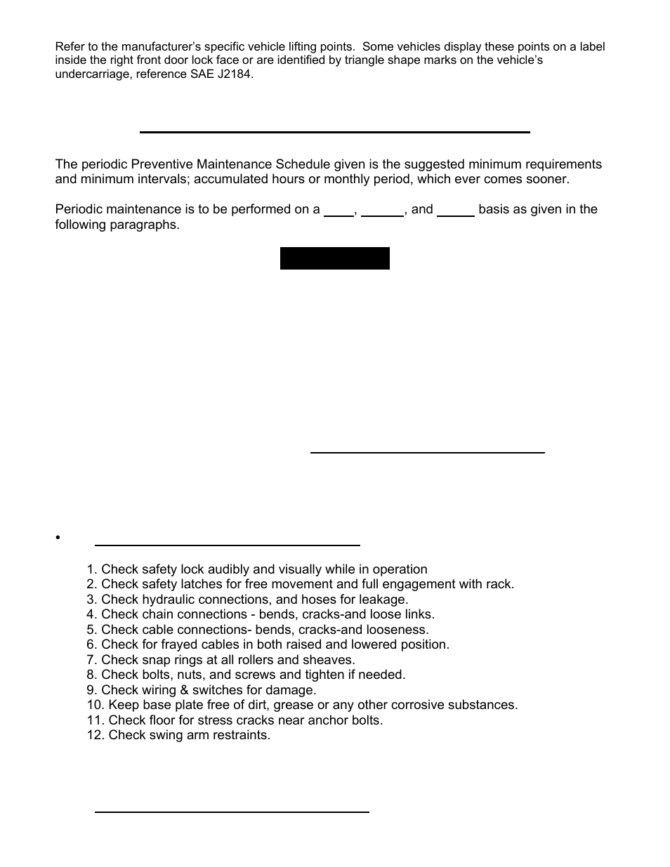 Preventive maintenance schedule, Warning | Direct Lift HR8000 User Manual | Page 20 / 32