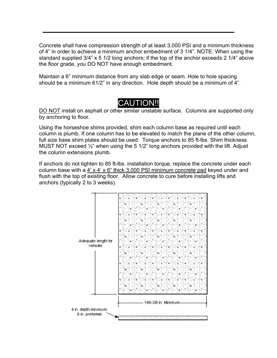 Foundation and anchoring requirements, Caution | Direct Lift HR8000 User Manual | Page 7 / 32